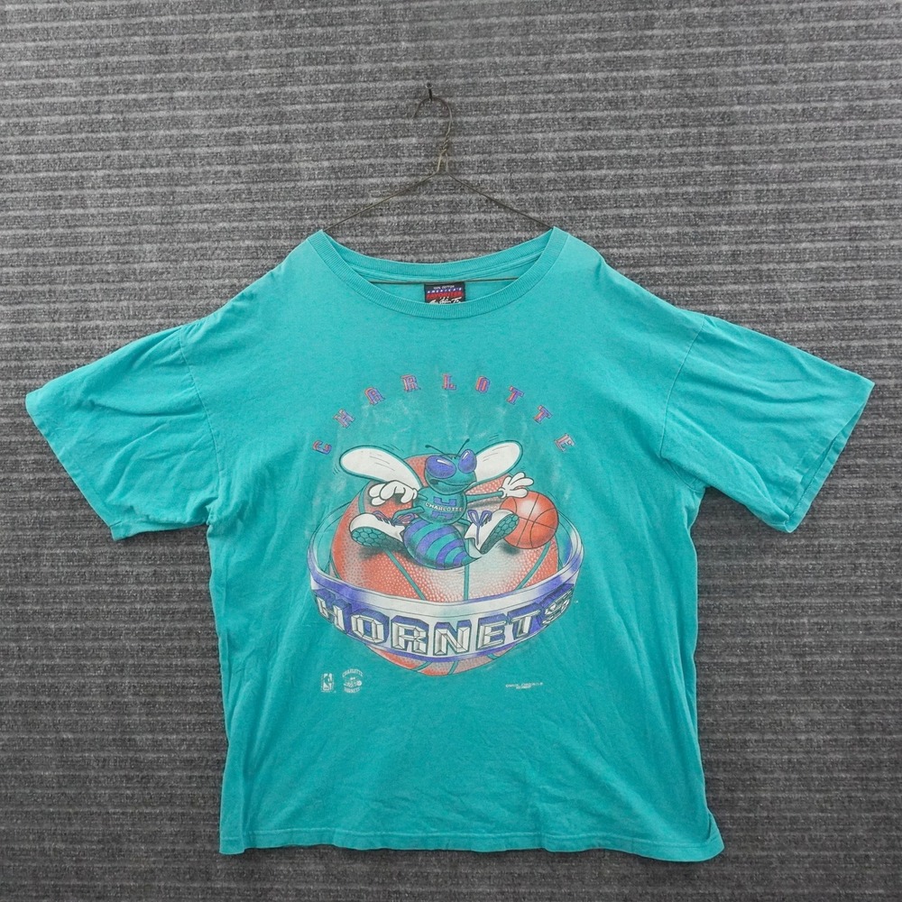 Vintage 90s Magic Johnson T's Charlotte Hornets T-Shirt Mens XL Teal Graphic NBA
